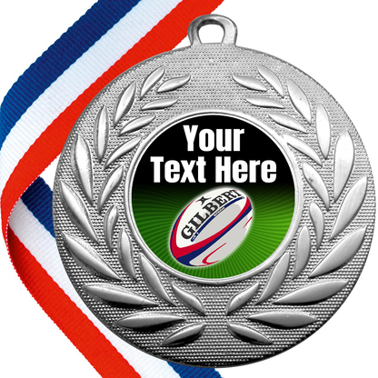 Set of Personalised Rugby Wreath Medals On Ribbons