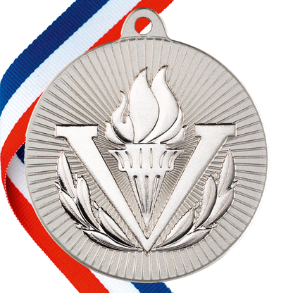 Victory Torch Embossed Medal on a Ribbon BW Trophies