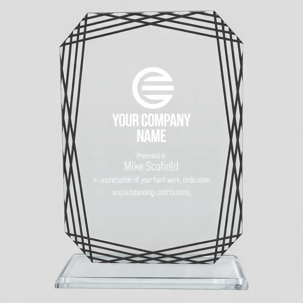 Remarkable Rectangular Lasered Glass Award with Silver Stripes (SL2B) BW Trophies