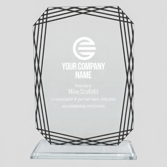 Remarkable Rectangular Lasered Glass Award with Silver Stripes (SL2B)