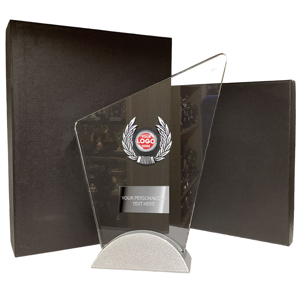 Elegant Clear Trimmed Glass Gift/Award on Silver Base (SP2856A) BW Trophies