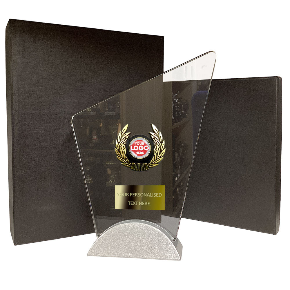Elegant Clear Trimmed Glass Gift/Award on Silver Base (SP2856A) BW Trophies