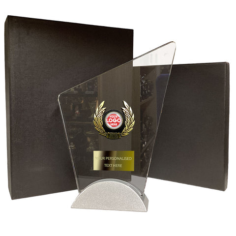 Elegant Clear Trimmed Glass Gift/Award on Silver Base (SP2856A)