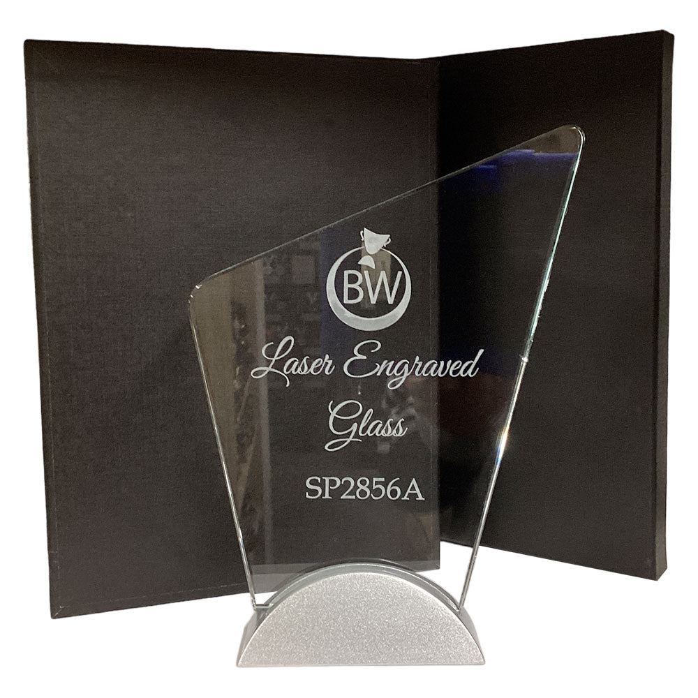 Stylish Clear Lasered Glass Gift/Award on Silver Base (SP2856A)