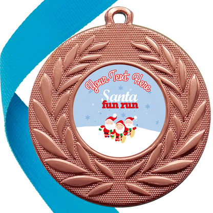 Santa Fun Run Wreath Medals Snow Design Flat Centres