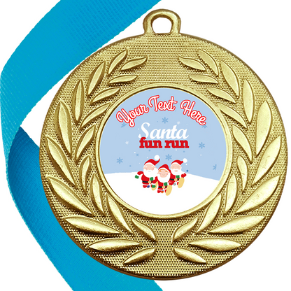 Santa Fun Run Wreath Medals Snow Design Flat Centres