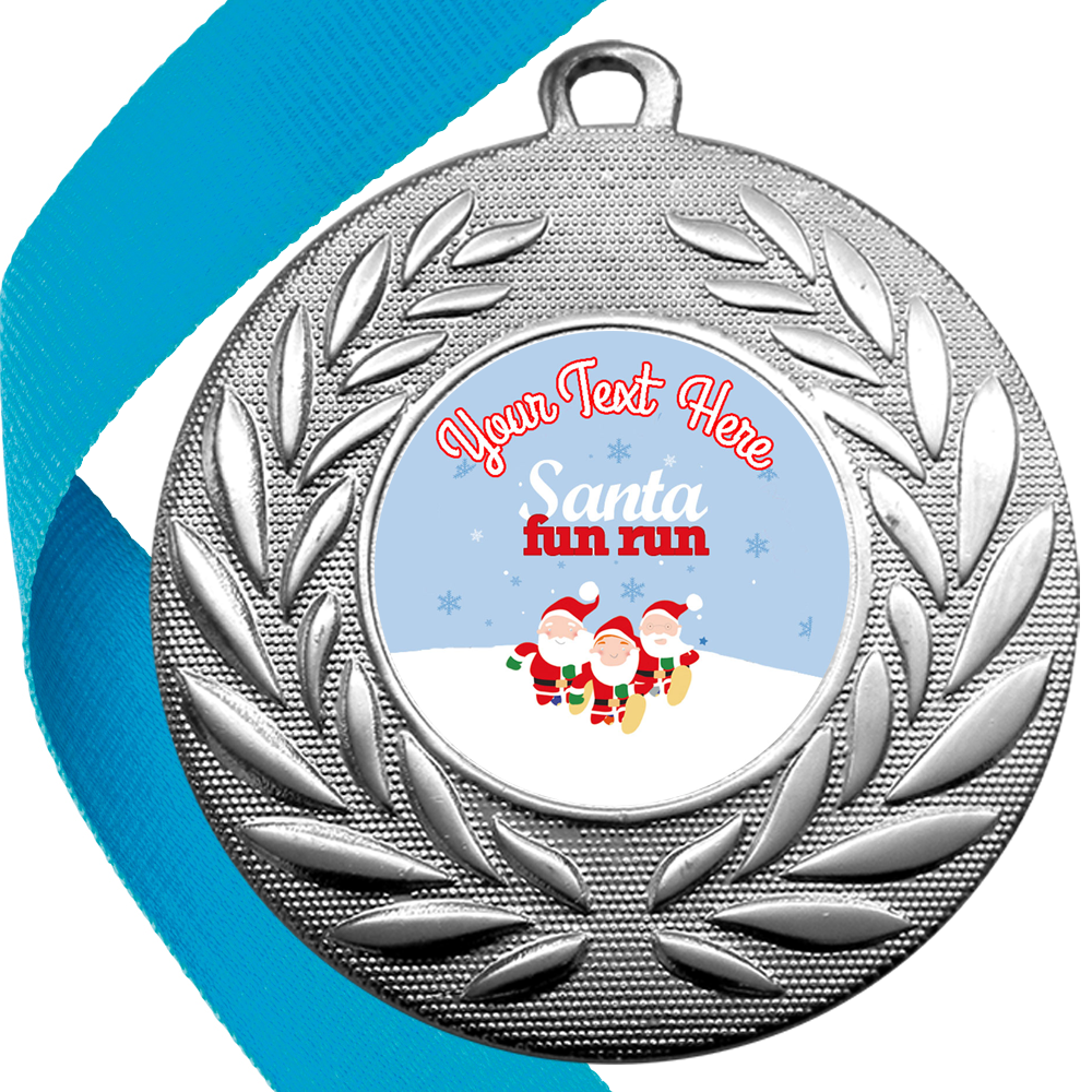 Santa Fun Run Wreath Medals Snow Design Flat Centres