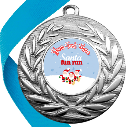 Santa Fun Run Wreath Medals Snow Design Flat Centres