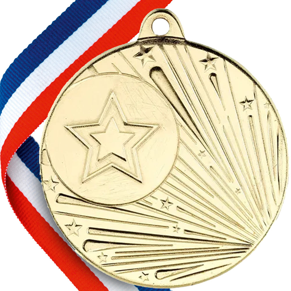 50mm Original Embossed Shooting Star Medal on a Ribbon BW Trophies