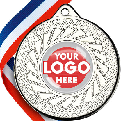 Glossy Gel Blade Design Medal on a Ribbon with Domed Centre MINIMUM ORDER 100