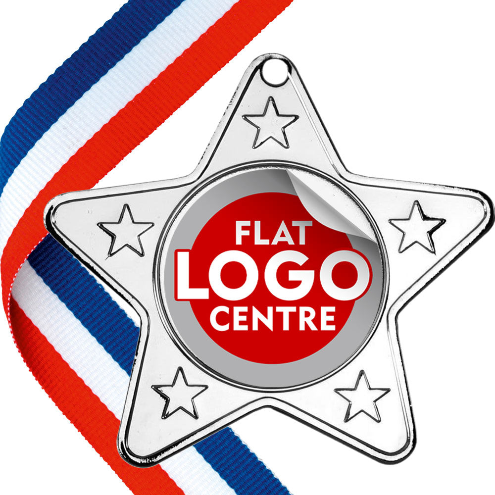 Star Shaped Medal with flat centre on a ribbon