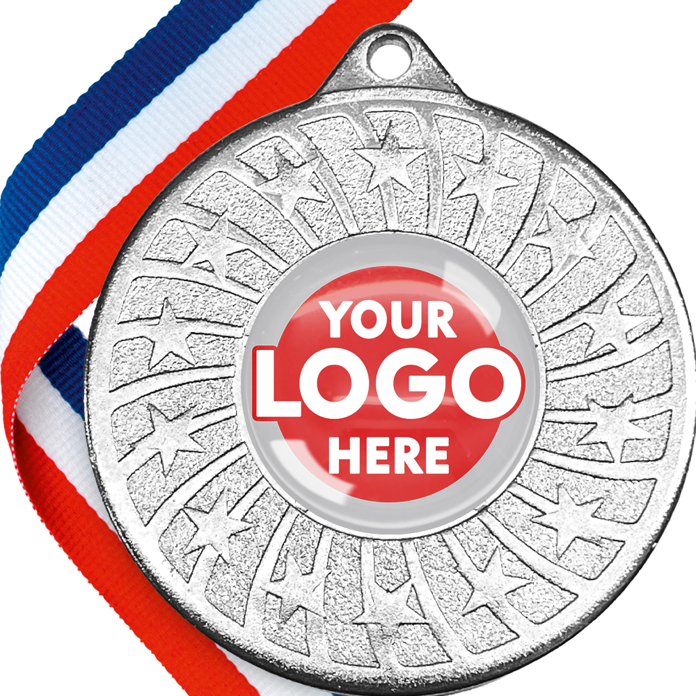 50mm Glossy Star Swirl  Medal on a Ribbon
