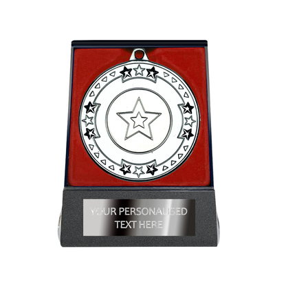 Multi-choice Medal in Red Flipover Box with Engraved Metal Plate