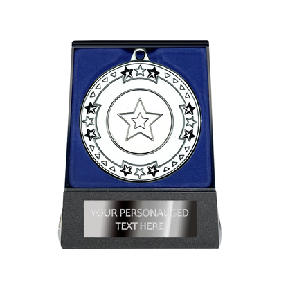 Multi-choice Medal in Blue Flipover Box with Engraved Metal Plate