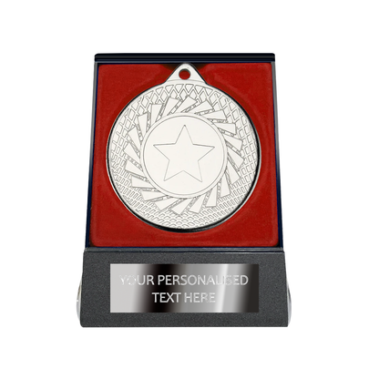 Multi-choice Medal in Red Flipover Box with Engraved Metal Plate