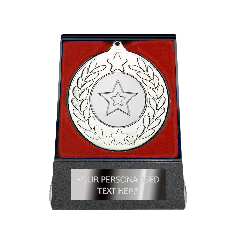 Multi-choice Medal in Red Flipover Box with Engraved Metal Plate