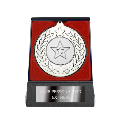 Multi-choice Medal in Red Flipover Box with Engraved Metal Plate