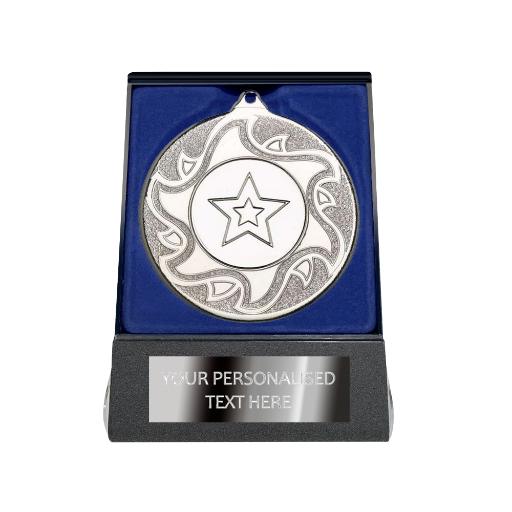 Multi-choice Medal in Blue Flipover Box with Engraved Metal Plate