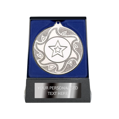 Multi-choice Medal in Blue Flipover Box with Engraved Metal Plate