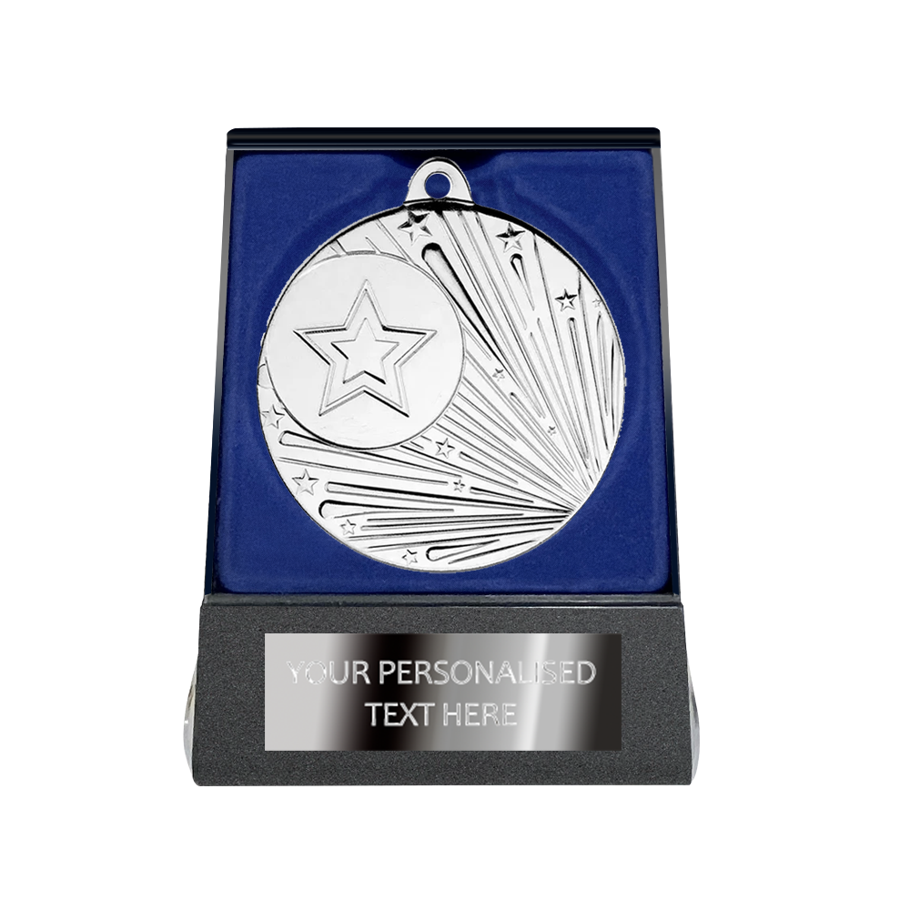 Multi-choice Medal in Blue Flipover Box with Engraved Metal Plate