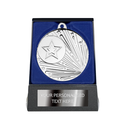 Multi-choice Medal in Blue Flipover Box with Engraved Metal Plate