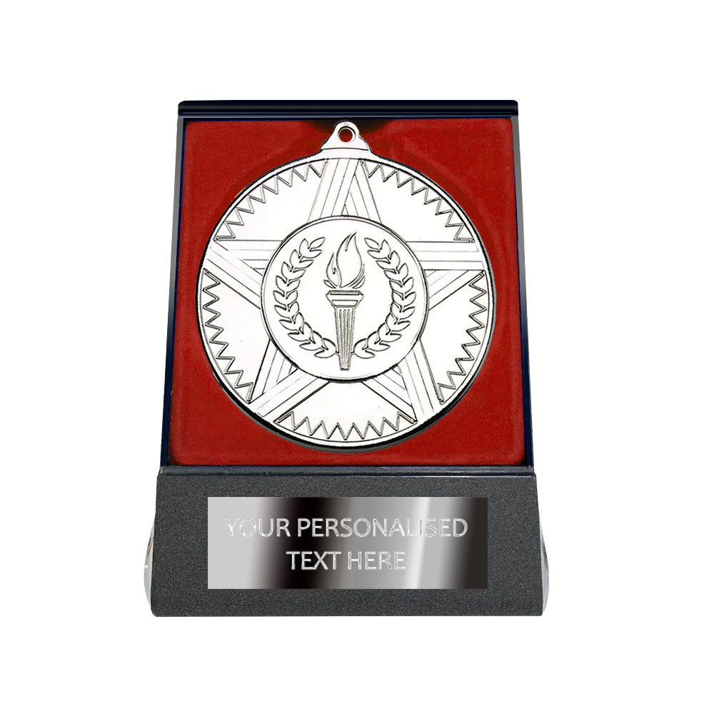 Multi-choice Medal in Red Flipover Box with Engraved Metal Plate