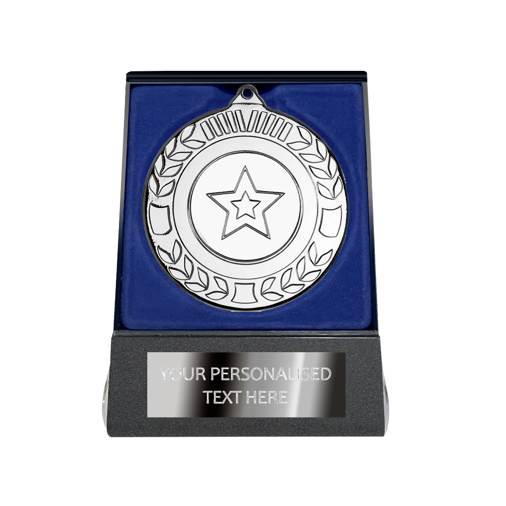 Multi-choice Medal in Blue Flipover Box with Engraved Metal Plate