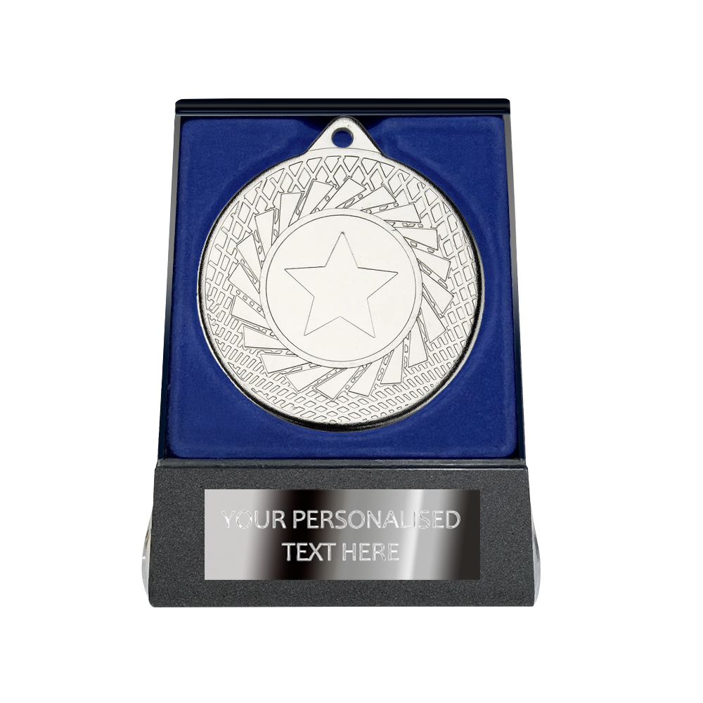 Multi-choice Medal in Blue Flipover Box with Engraved Metal Plate