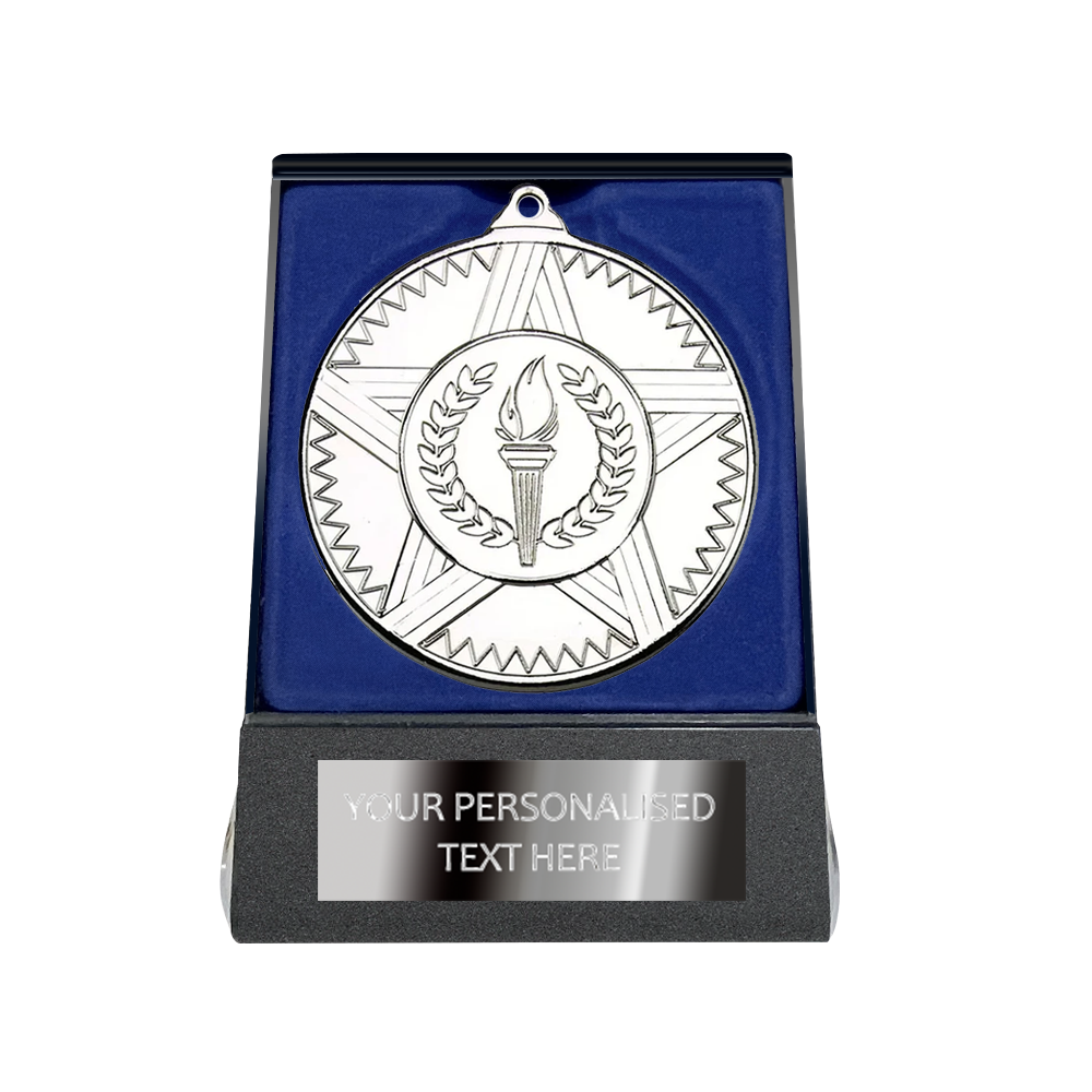 Multi-choice Medal in Blue Flipover Box with Engraved Metal Plate