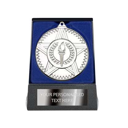 Multi-choice Medal in Blue Flipover Box with Engraved Metal Plate