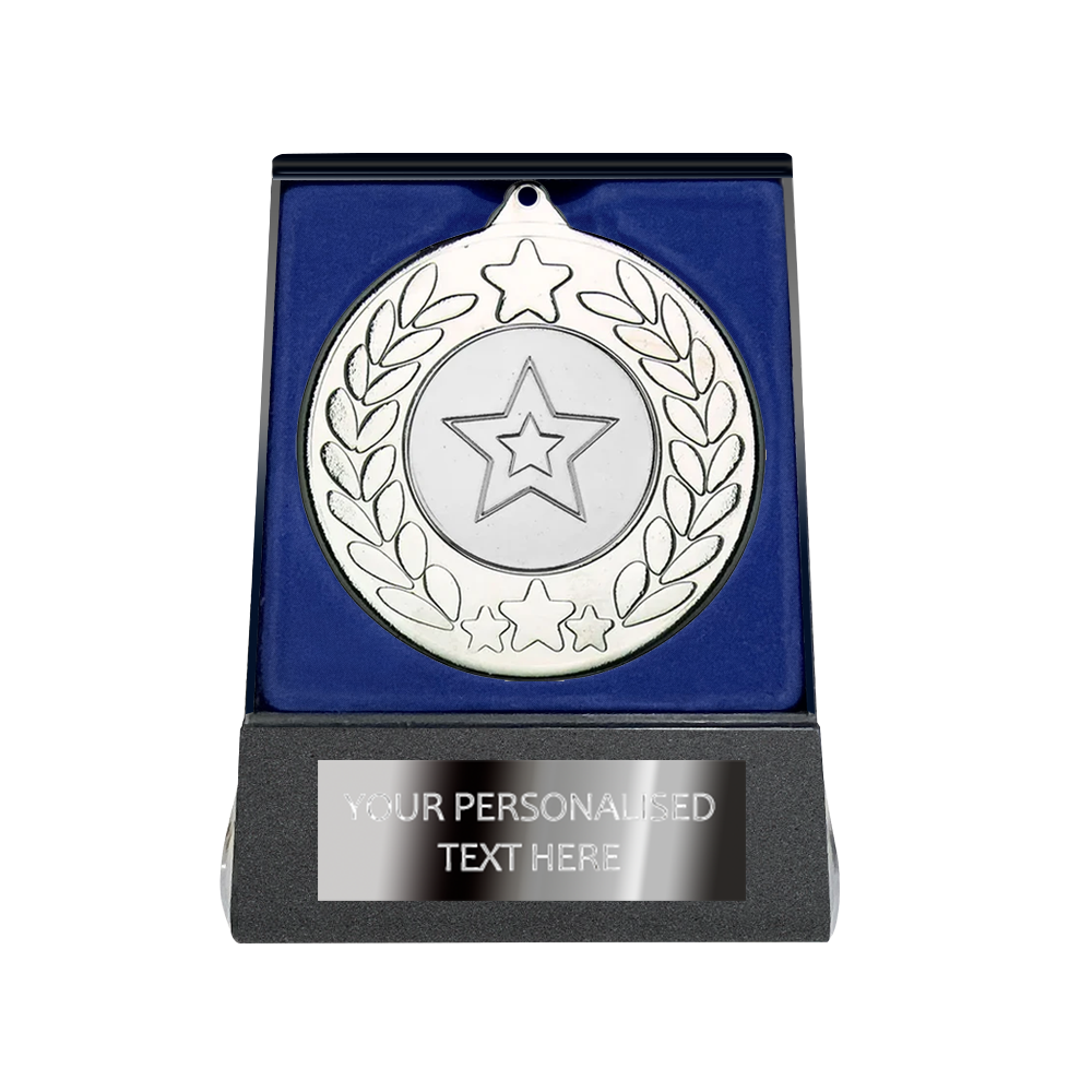Multi-choice Medal in Blue Flipover Box with Engraved Metal Plate