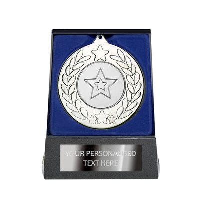 Multi-choice Medal in Blue Flipover Box with Engraved Metal Plate