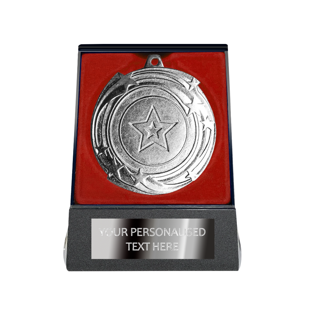 Multi-choice Medal in Red Flipover Box with Engraved Metal Plate
