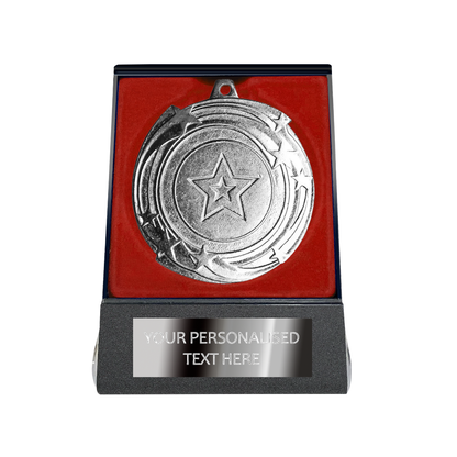Multi-choice Medal in Red Flipover Box with Engraved Metal Plate