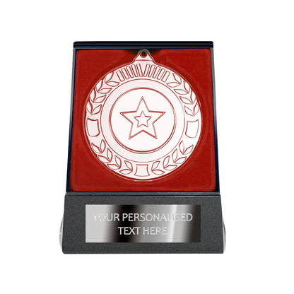 Multi-choice Medal in Red Flipover Box with Engraved Metal Plate