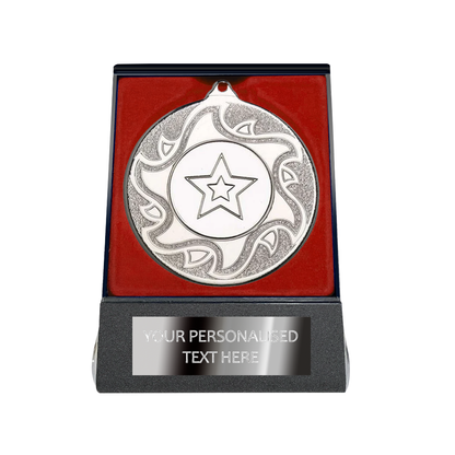 Multi-choice Medal in Red Flipover Box with Engraved Metal Plate