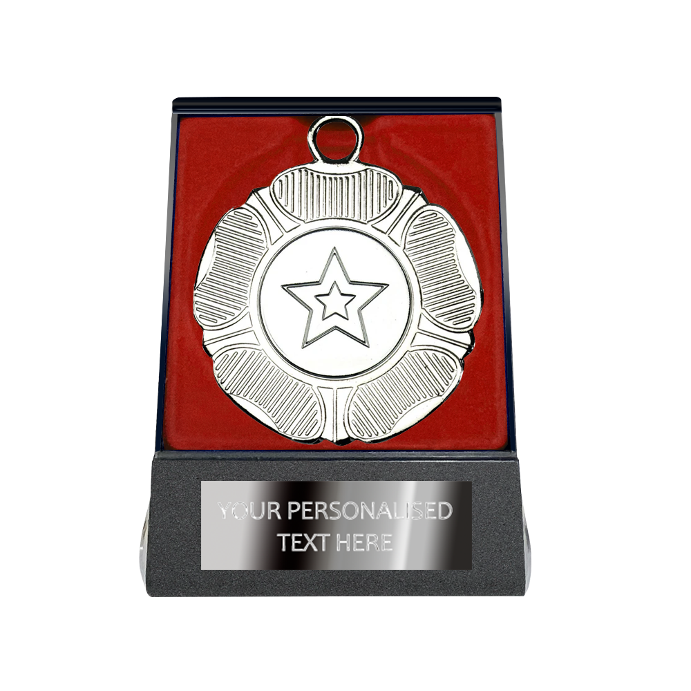 Multi-choice Medal in Red Flipover Box with Engraved Metal Plate