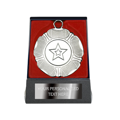 Multi-choice Medal in Red Flipover Box with Engraved Metal Plate