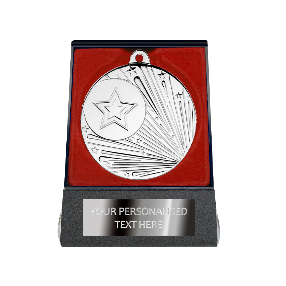 Multi-choice Medal in Red Flipover Box with Engraved Metal Plate