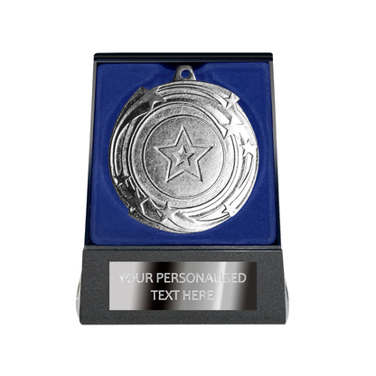 Multi-choice Medal in Blue Flipover Box with Engraved Metal Plate