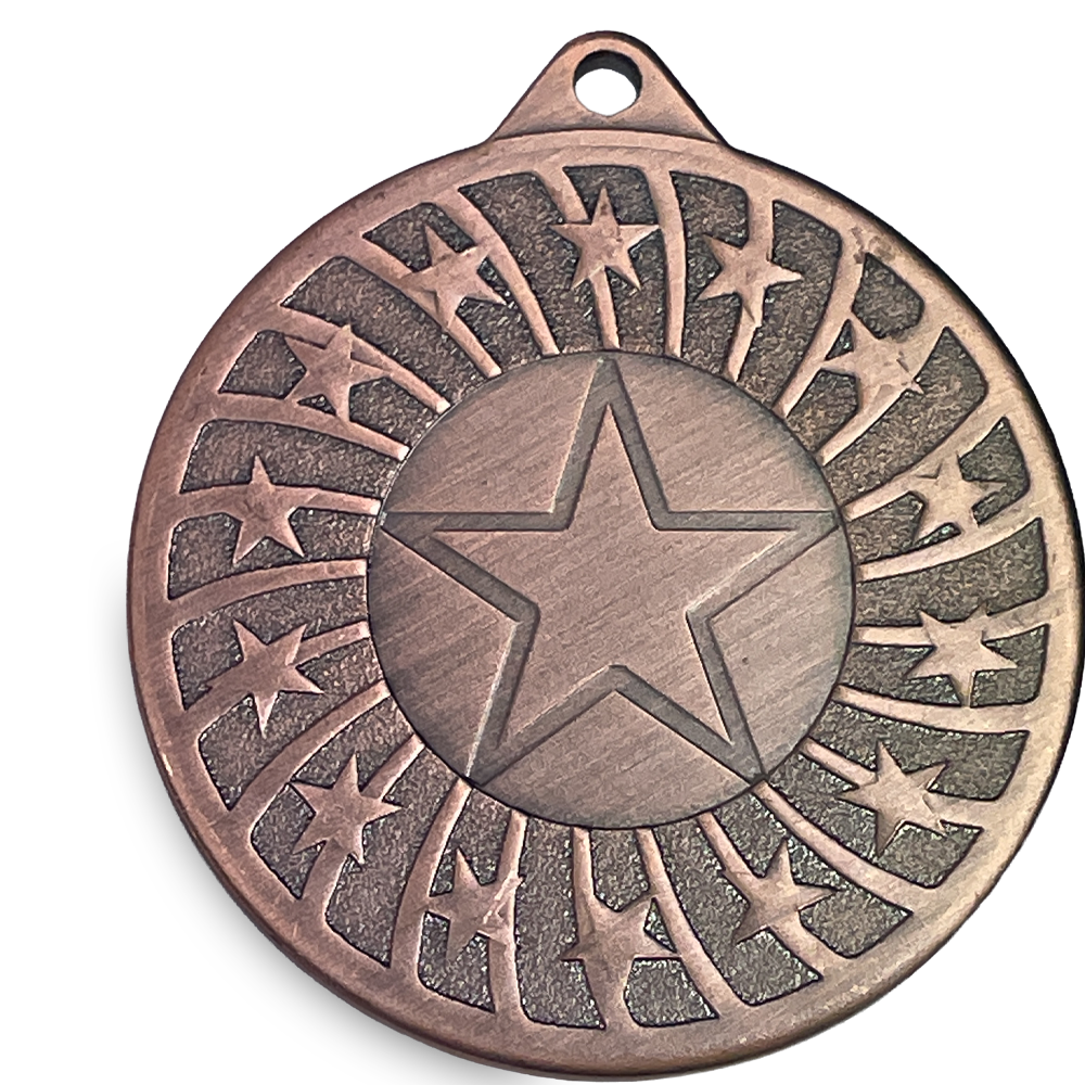 50mm Glossy Star Swirl  Medal on a Ribbon