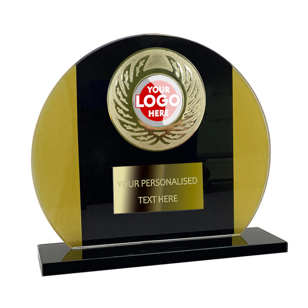 Glass Award in Black&Gold with Stars Around Your Logo (T1092)