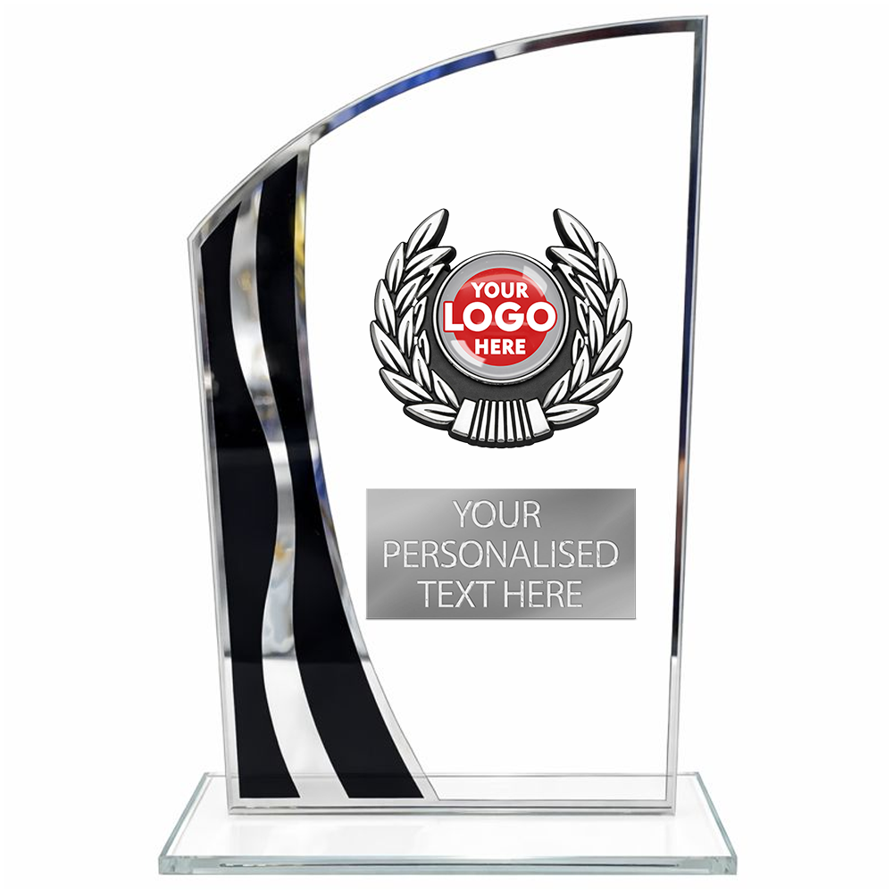 Modern Trophy with Black and Silver Wave Design (T3031/2/3)
