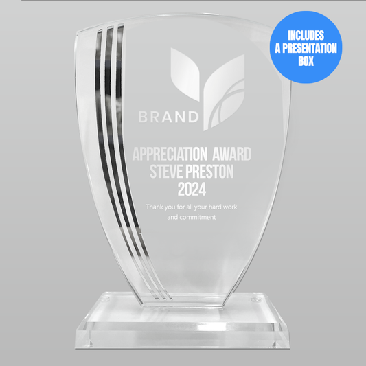 Quality Lasered Glass Award with Silver Elements in Presentation Box (T3682)