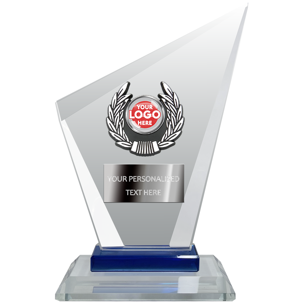 Bevelled Glass Trophy with Blue Element (T3728) BW Trophies