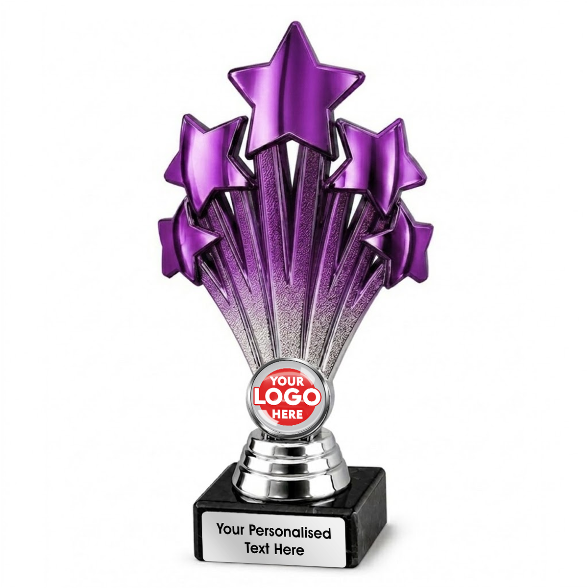 Personalised Purple & Silver Star Trophy with Logo