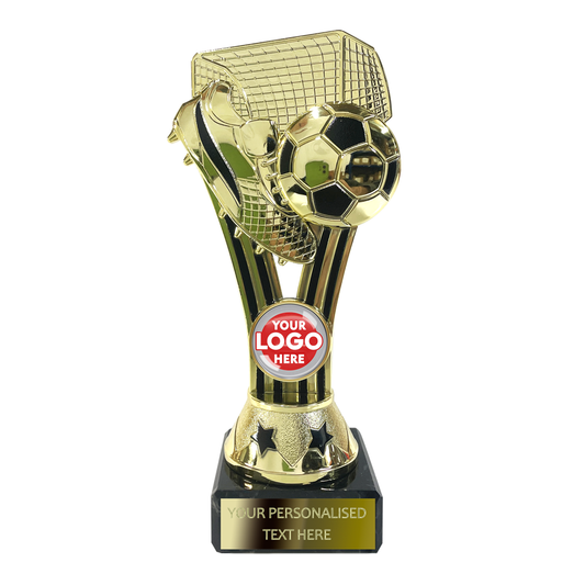 Boot & Ball Golden Football Trophy on Black Marble Base (TYF248A)