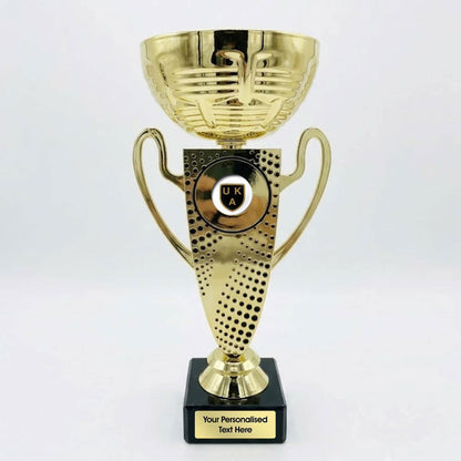 UKA - Gold Cup Trophy with Decorative Trim and Embossed Black Dots