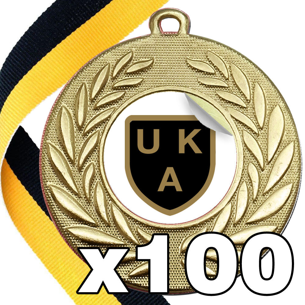 UKA - Wreath Design Medal with Flat Logo Sticker - MIN 100