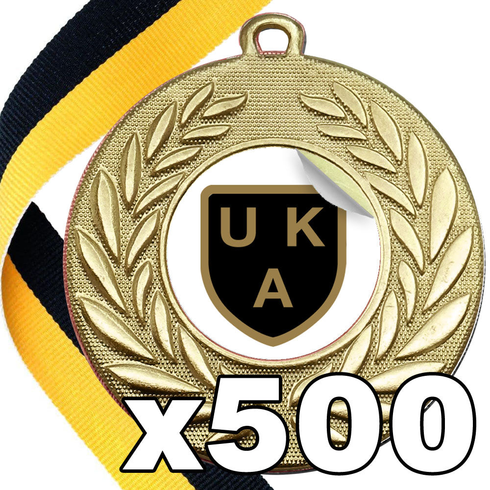 UKA - Wreath Design Medal with Flat Logo Sticker - MIN 500
